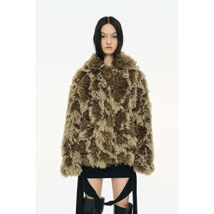 张元英同款 CERRIC 混色高级感仿皮草保暖外套韩国代购