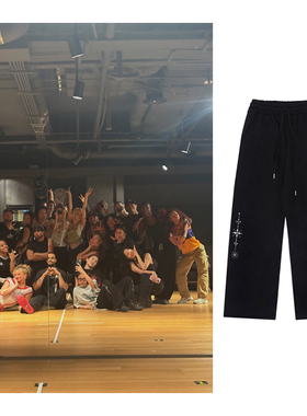 黑XS现货Jennie同款ROCKCAKE 25夏宽松休闲裤铆钉卫裤韩国代购