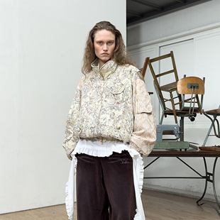 韓國(guó)代購(gòu) 現(xiàn)貨OPEN 套裝 復(fù)古腰果花紋印花夾克外套闊腿褲 25秋季