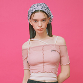 罩衫 秒发CRANK 韩国 透视一字肩短袖 T恤辣妹百搭修身 21夏季 新款