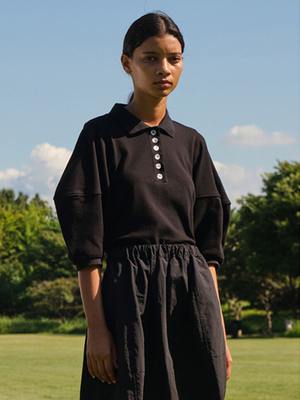 半袖小众百搭气球袖纽扣翻领纯棉