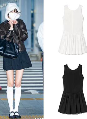 现货张元英同款GLOWNY24春夏圆领无袖连衣裙纯欲风背心裙韩国代购