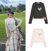 25冬串珠印花修身 T恤百搭休闲长袖 现货OPEN 打底韩国代购