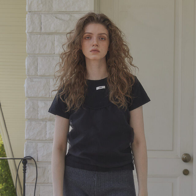 LETERIE 24夏季新品假两件纯色短袖正肩修身上衣韩国代购