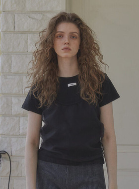 LETERIE 24夏季新品假两件纯色短袖正肩修身上衣韩国代购