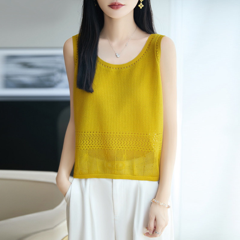 镂空无袖背心女外穿2026夏季新款设计感上衣姜黄色吊带薄款打底衫