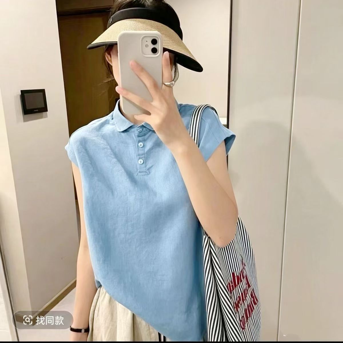 复古文艺翻领小飞袖短袖衬衫女2026夏季新款休闲百搭无袖T恤上衣