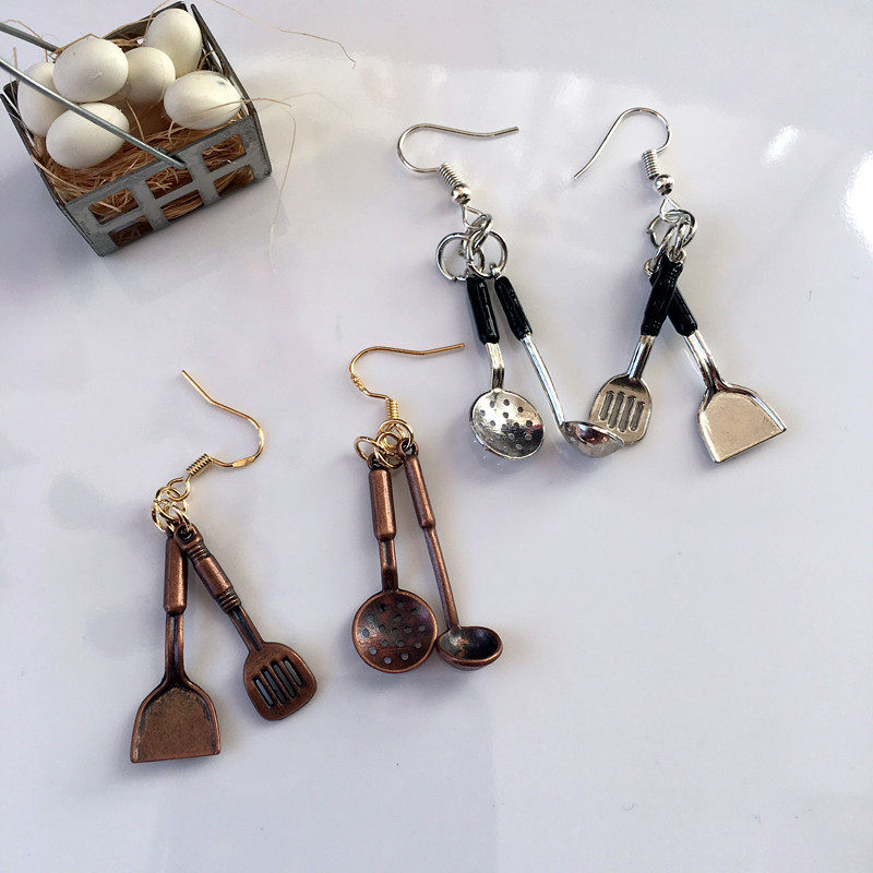 俏皮厨娘可爱锅铲勺趣味搞怪耳环