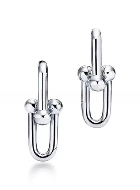 T家高版本U型双环耳钉镀18K金镶钻马蹄扣时尚高级感耳环耳饰纯银