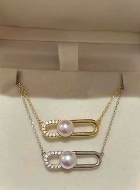 T家同款锁骨链回形针款珍珠吊坠