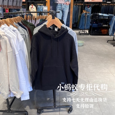 Levi’s李维斯秋冬新款男士黑色加绒宽松连帽套头卫衣A1008-0000