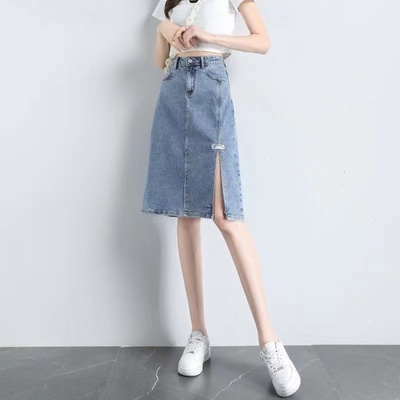 开叉牛仔半身裙夏季小个子a
