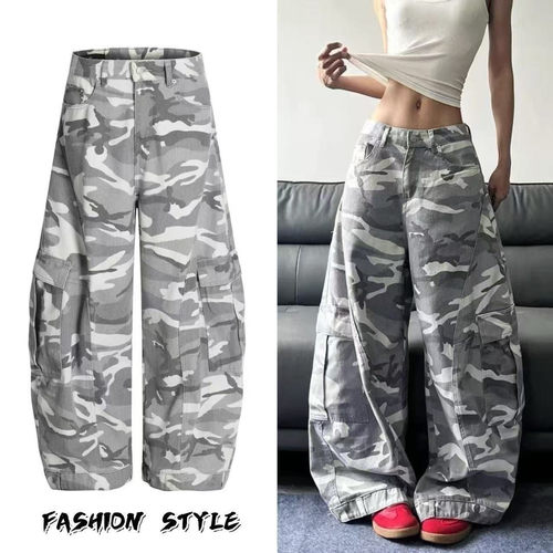 美式复古迷彩弯刀牛仔裤工装裤