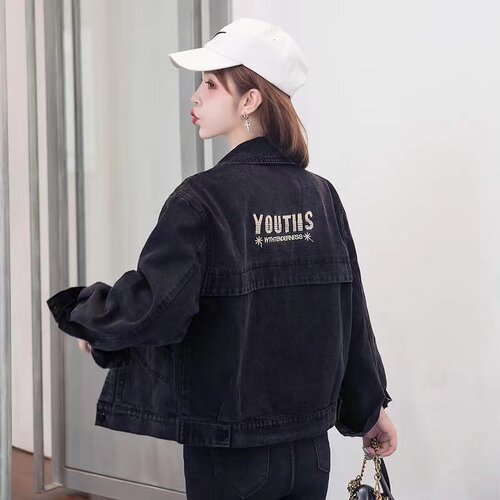 BF短款牛仔字母刺绣外套宽松百搭