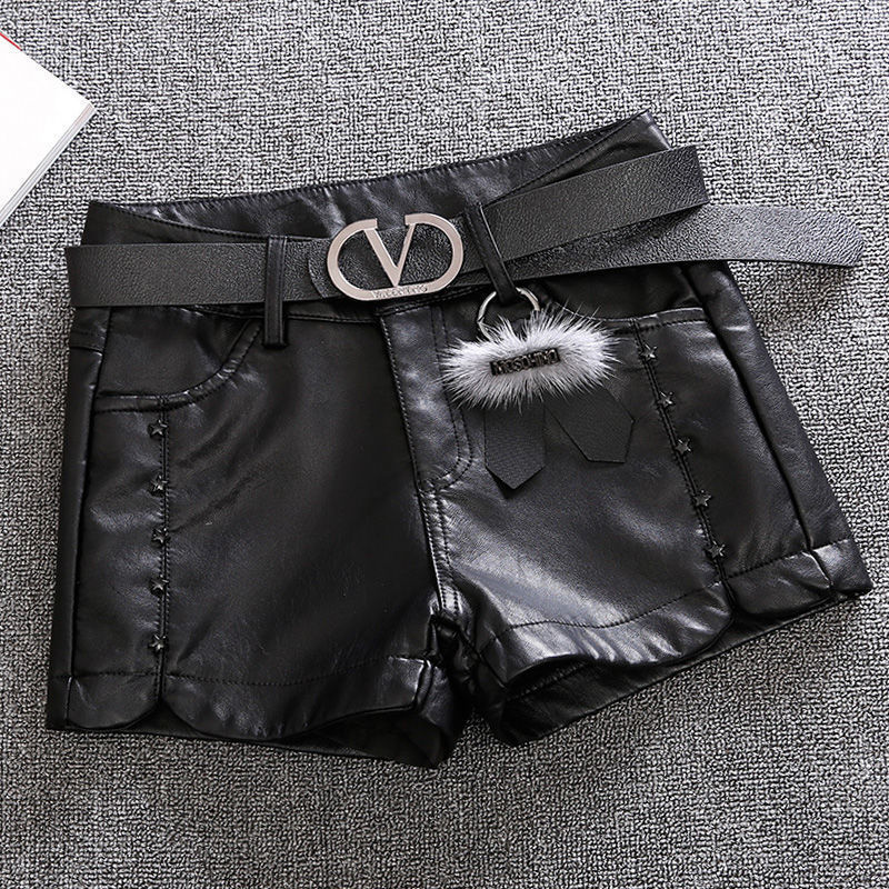 韩版高腰pu皮短裤女黑色百搭春秋冬加绒大码直筒修身外穿皮裤靴裤