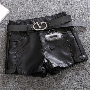 韩版高腰pu皮短裤女黑色百搭春秋冬加绒大码直筒修身外穿皮裤靴裤