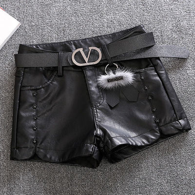 韩版高腰pu皮短裤女黑色百搭春秋冬加绒大码直筒修身外穿皮裤靴裤