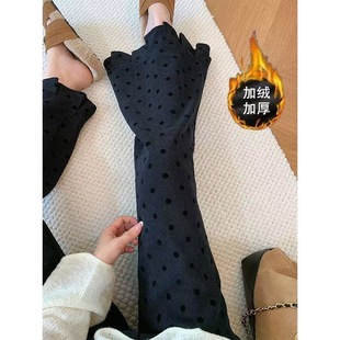 黑色波点荷叶边微喇木耳边灯芯绒休闲裤2025秋季显瘦时尚加绒裤子