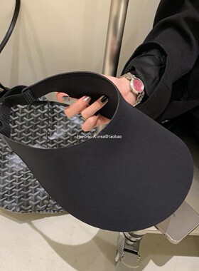 韩国黑色空顶帽女大头围防晒遮阳紫外线可折叠调节便携出游无痕