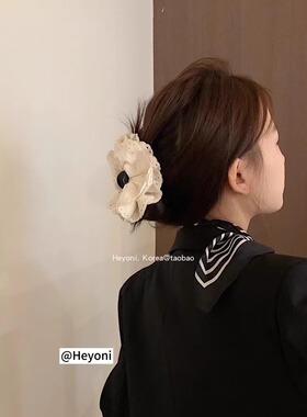 韩国蕾丝花朵抓夹女高级感后脑勺