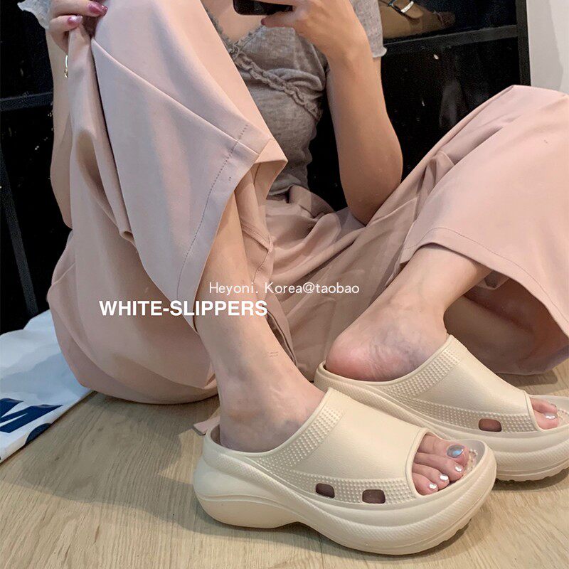 韩国高级厚底拖鞋女eva巴黎踩屎感增高外穿休闲小个子一字沙滩夏