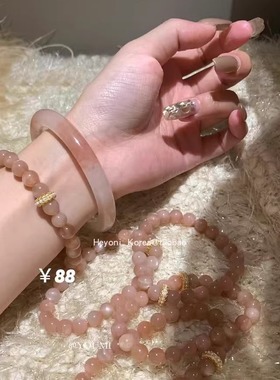 国风招财桃花粉水晶手链送礼手串