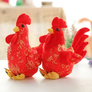 仿真红色大公鸡公仔鸡年吉祥物毛绒玩具生肖唐装鸡玩偶活动礼品女