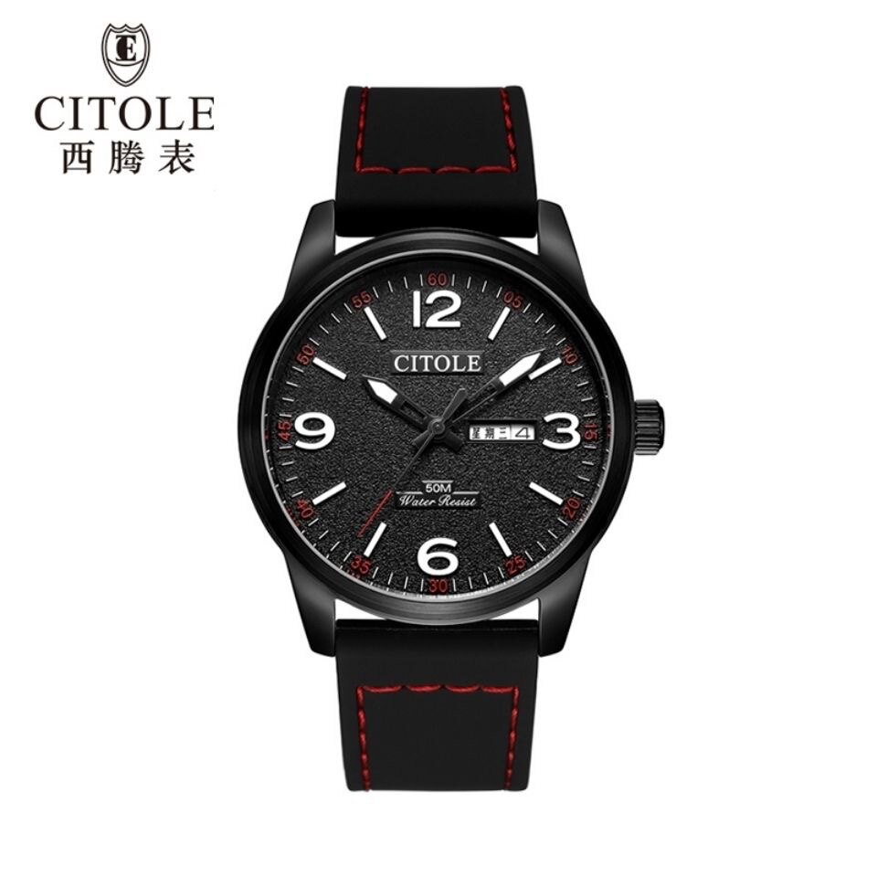 CITOLE西腾超强夜光双日历男式石英表