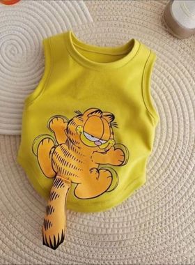 狗狗衣服夏季可爱卡通咖啡猫图立体尾巴背心博美比熊约克夏小型犬