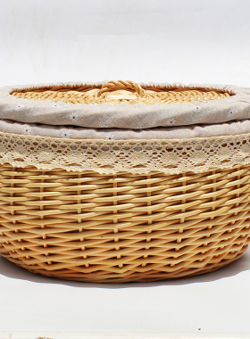 藤编馒头筐带盖保温柳编织面包篮子玩具零食鸡蛋篮装馍桌面收纳框