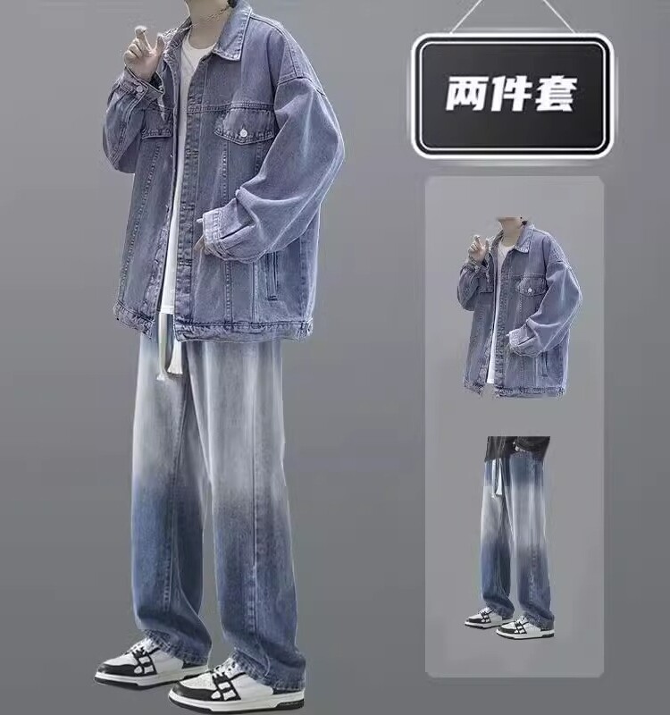 DENIM SUITS: MENS SPRING WEAR RETRO TRENDY BRAND HANDSOME HIGH-END MENS WEAR A SET A JACKET JEANS