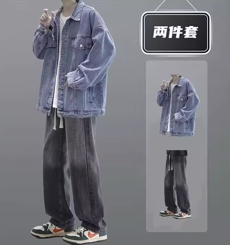 DENIM SUITS: MENS SPRING WEAR RETRO TRENDY BRAND HANDSOME HIGH-END MENS WEAR A SET A JACKET JEANS