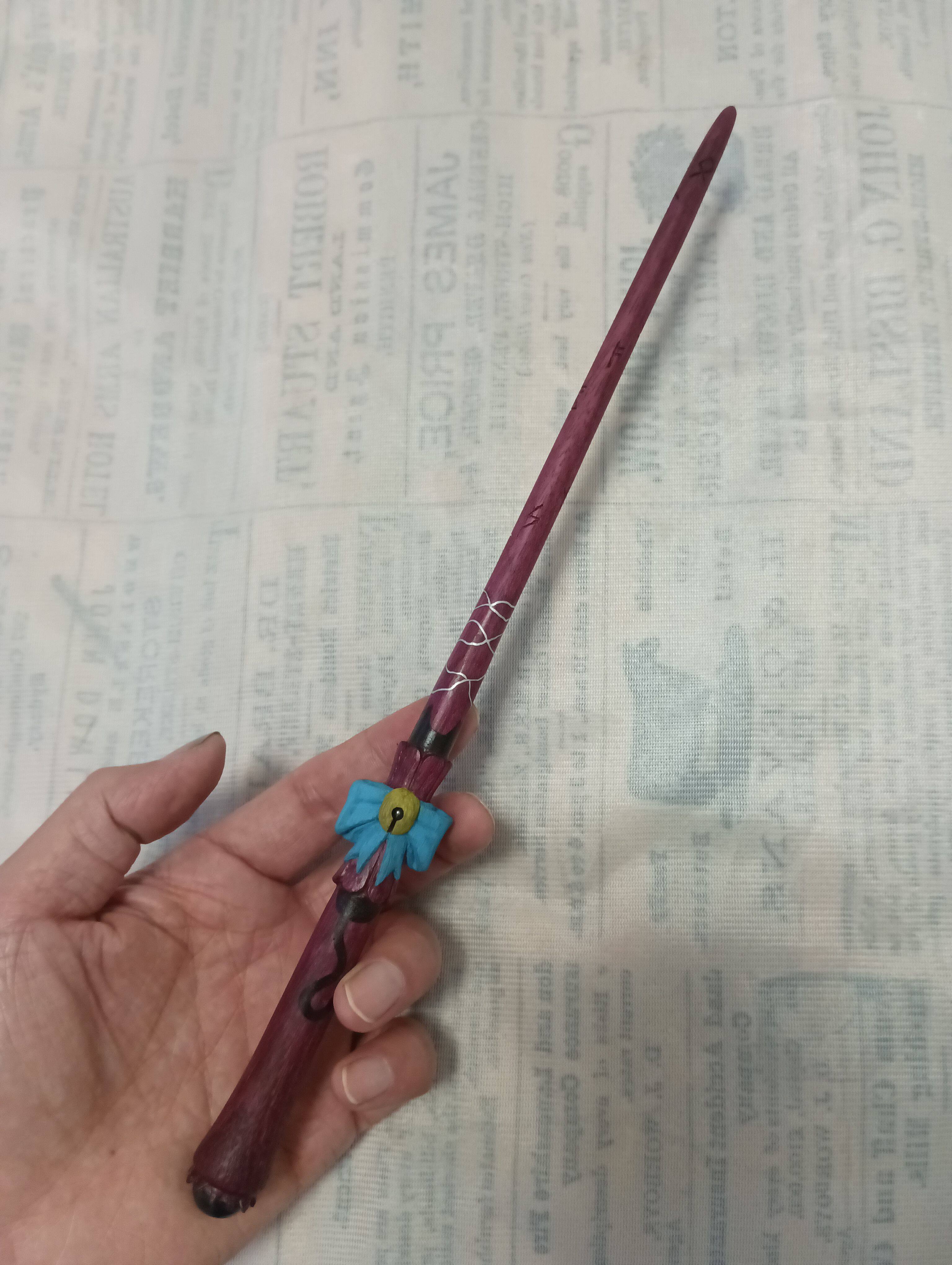 紫苏木猫猫铜铃魔杖铃铛里面的小球可以动,银丝镶嵌符文魔杖定制