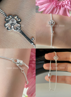 WISHGOOGOO爱心锁钥匙手链女ins韩系小众设计三段调节925纯银手饰
