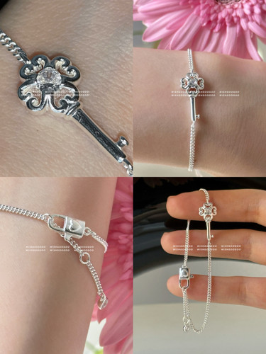 WISHGOOGOO爱心锁钥匙手链女ins韩系小众设计三段调节925纯银手饰