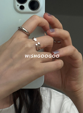 WISHGOOGOO好看的切面星星戒指女925纯银韩国ins小众设计感指环