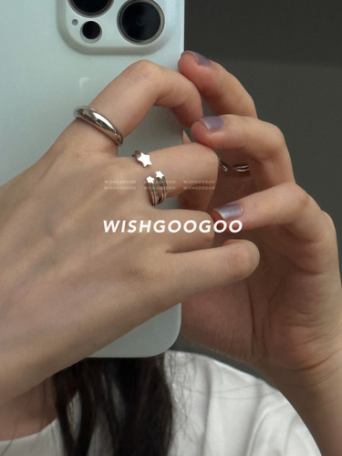 WISHGOOGOO好看的切面星星戒指女925纯银韩国ins小众设计感指环