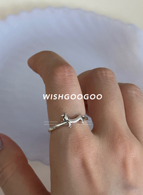 WISHGOOGOO腊肠小狗戒指女925纯银韩系ins风简约可爱开口食指戒