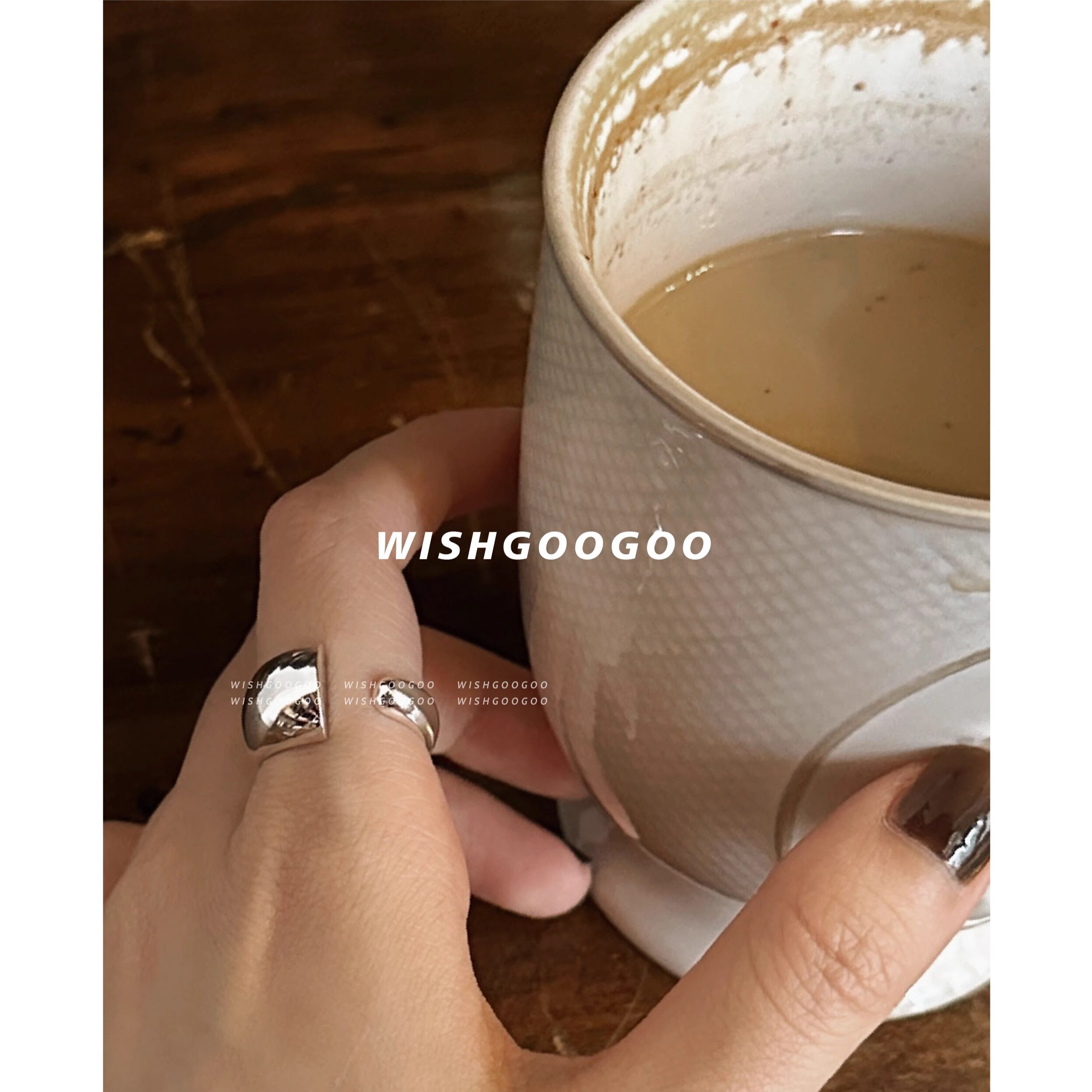 WISHGOOGOO925纯银ins不对称素圈