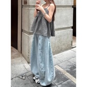 水洗做旧复古阔腿牛仔裤 高腰宽松百搭垂感拖地裤 夏季 子新款 裤 美式