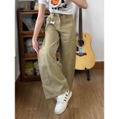 高腰显瘦宽松直筒垂感拖地长裤 春秋季 女新款 卡其色弯刀阔腿牛仔裤