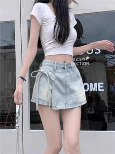 不规则设计感小众绑带牛仔半身裤裙女夏季新款高腰显瘦a字短裙子