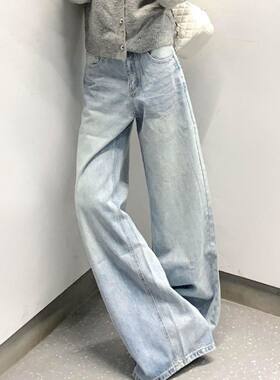 今年流行浅蓝色阔腿裤水洗牛仔裤女高腰宽松显瘦韩版简约拖地裤潮