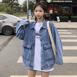 日系ins工装牛仔外套女学生春秋季宽松上衣潮流韩版百搭夹克女士