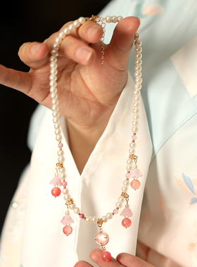 儿童古风项链粉色汉服璎珞新中式