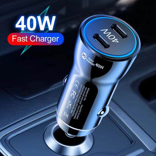 车载充电器适用苹果华为超级快充40W汽车点烟器车充PD40W双口车充