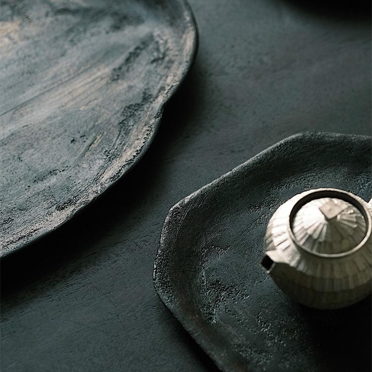 复古多器型脱胎大漆茶盘