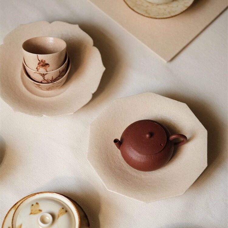 不亦室 云龙手作粉釉糯白壶承 异型壶承 茶盘 茶具