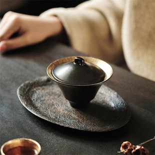 不亦室 松风舍黑金系列盖碗 陶泥手作 茶道器具主泡器