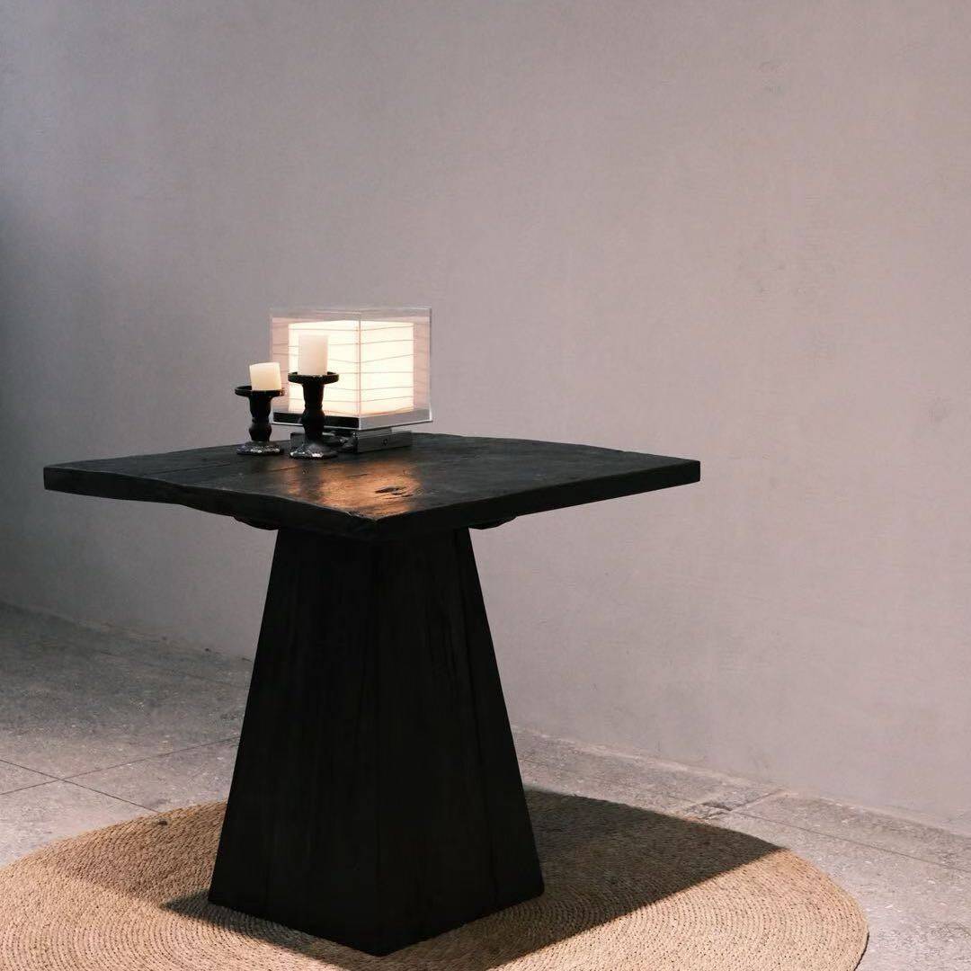 侘寂风实木墩沙发边角几设计师家具民宿创意复古碳化黑色原木凳子